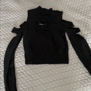 Express cutout ripper black sweater